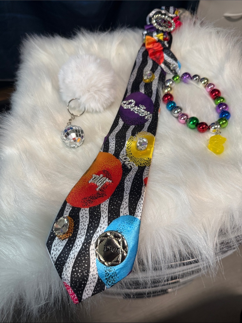 Junk Tie Colorful Zebra Print Tie with Multicolor Dots